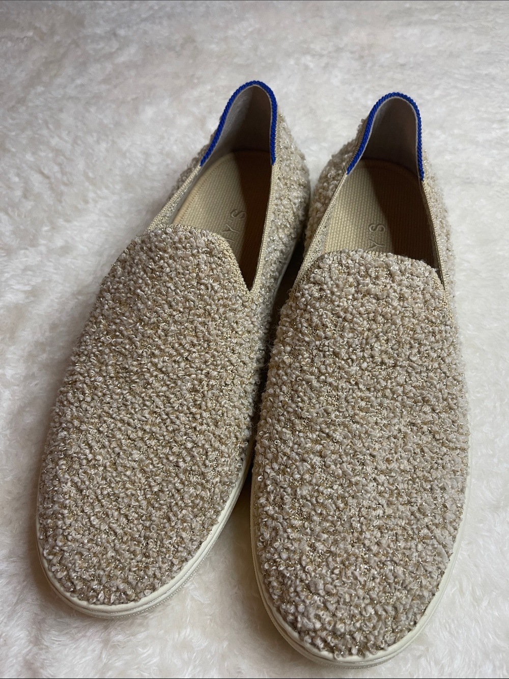 Rothy's The Original Slip-On Sneaker in the Honey Bun Shimmer Bouclé